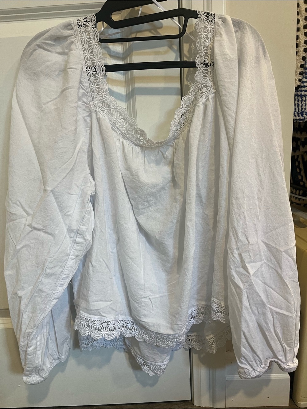 Old Navy Women's White Crochet-Trim Peasant Blouse